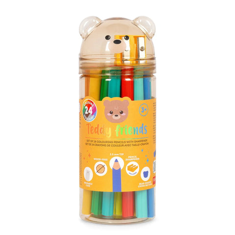 Set de 24 crayons de couleur avec taille crayon- teddy friends