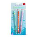 Set de 3 stylos à encre gel effaçable. Tortue, Poisson-clown et Hippocampe